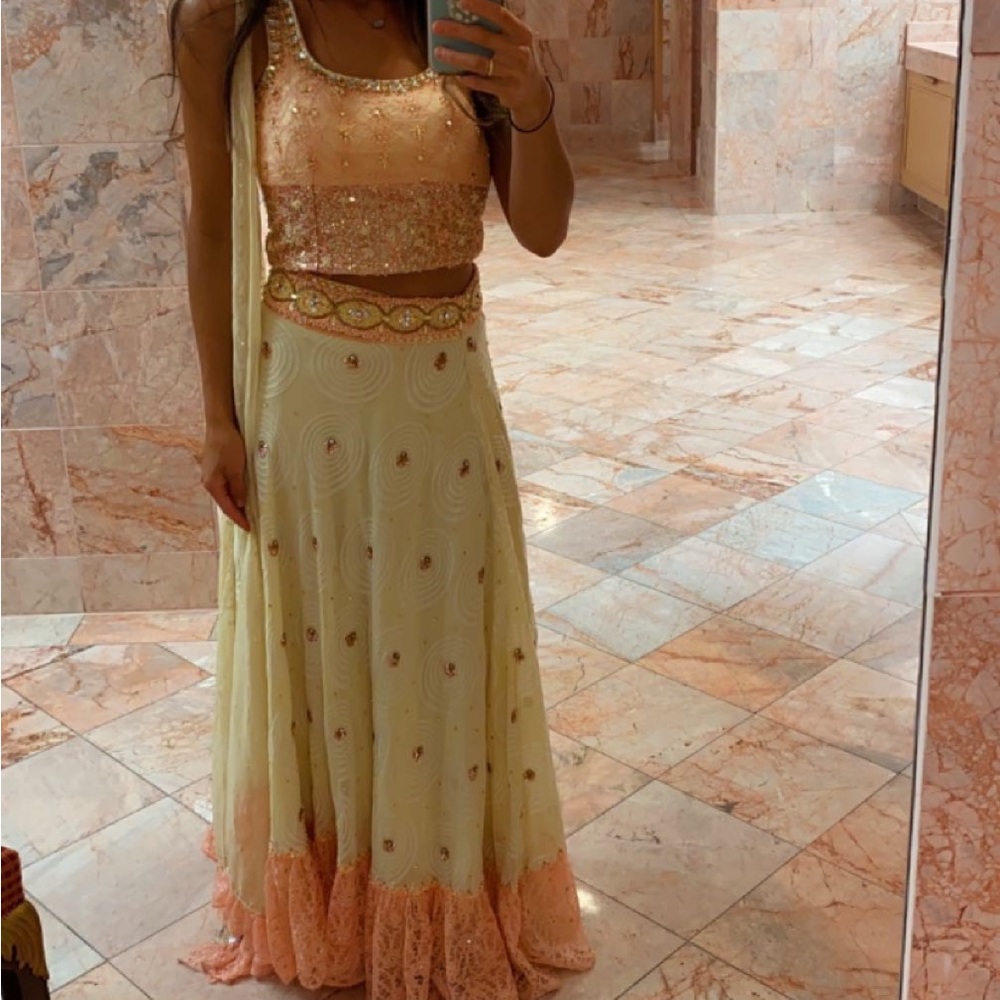 Embellished Cream and Peach Wedding Lehenga - Designer Style